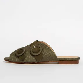 Akai Slide | Khaki Fabric & Suede Leather