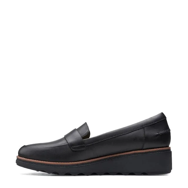 Clarks Women's Sharon Gracie Wedge Penny Loafers- Black Soft