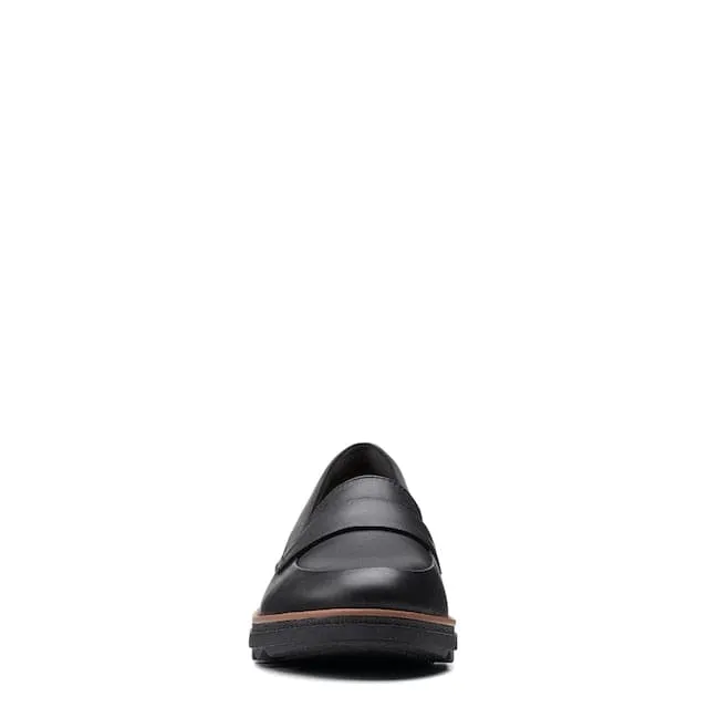 Clarks Women's Sharon Gracie Wedge Penny Loafers- Black Soft