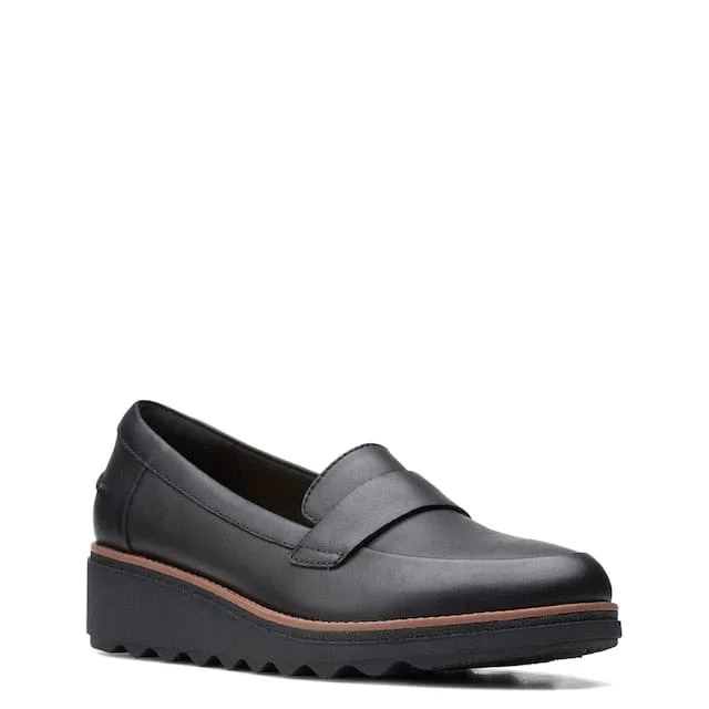 Clarks Women's Sharon Gracie Wedge Penny Loafers- Black Soft