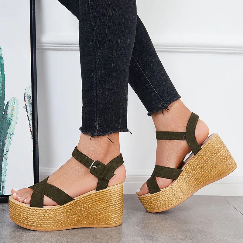 Criss Cross Platform Wedge Heel Sandals Open Toe Ankle Strap Shoes