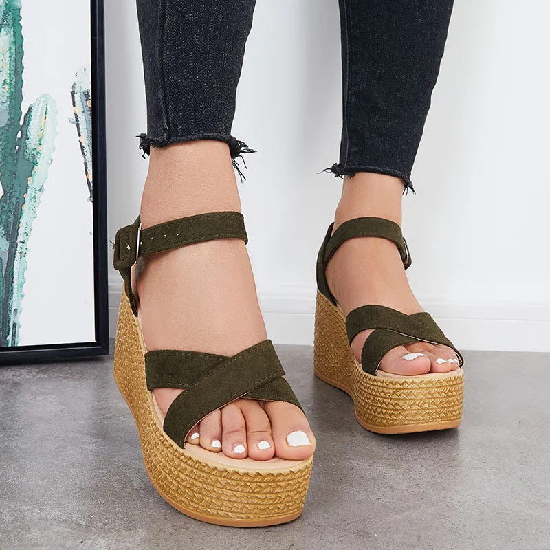 Criss Cross Platform Wedge Heel Sandals Open Toe Ankle Strap Shoes