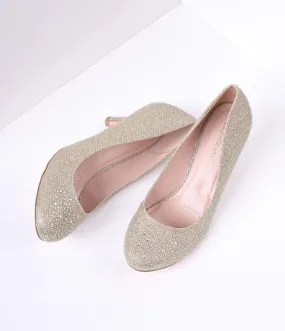 Nude Metallic Rhinestone Doris Kitten Heels