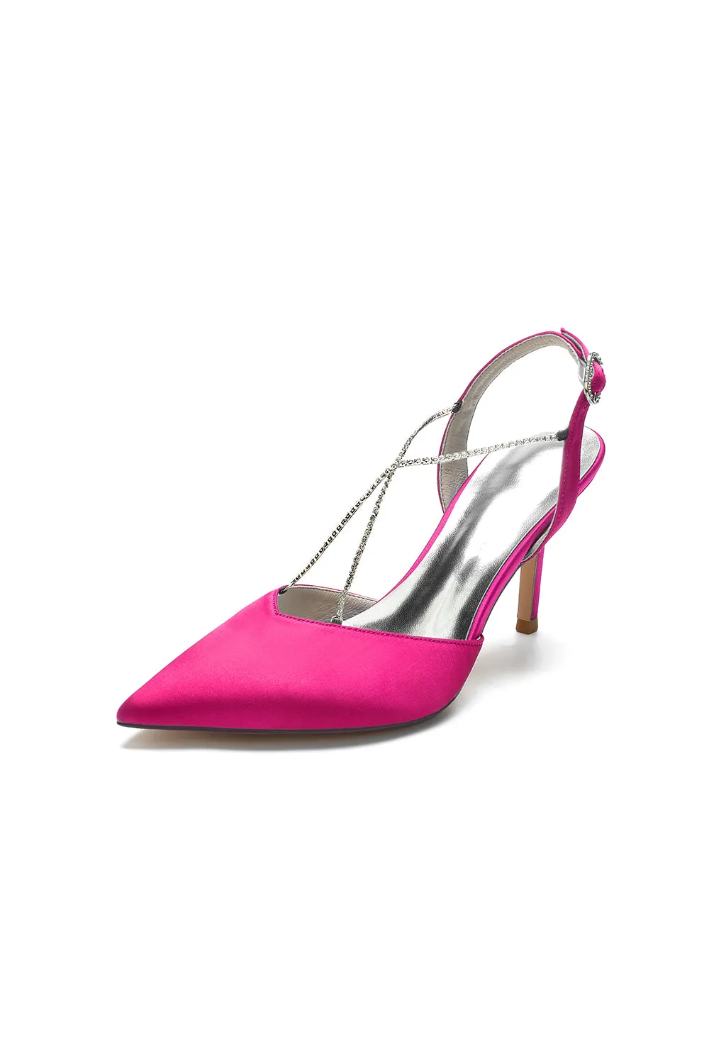 Pointed Toe Crystal Ankle Strap Stiletto Heels