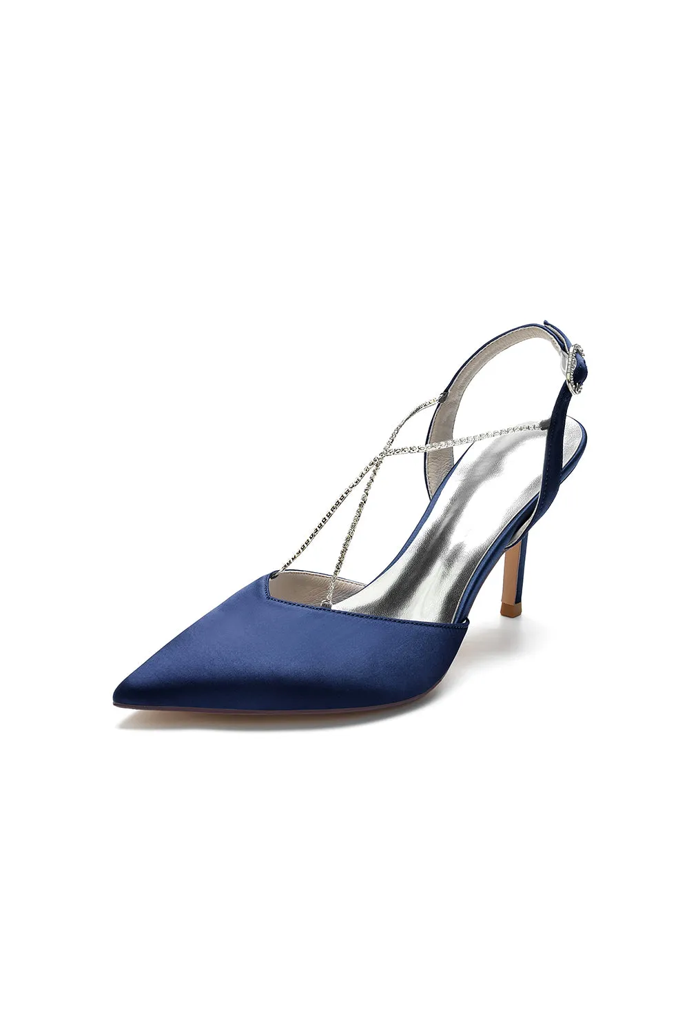 Pointed Toe Crystal Ankle Strap Stiletto Heels