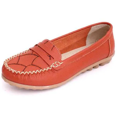Women Leisure Leather Flats Soft Soled Loafers