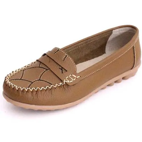 Women Leisure Leather Flats Soft Soled Loafers