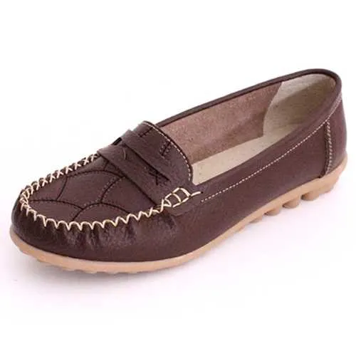 Women Leisure Leather Flats Soft Soled Loafers