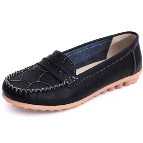 Women Leisure Leather Flats Soft Soled Loafers